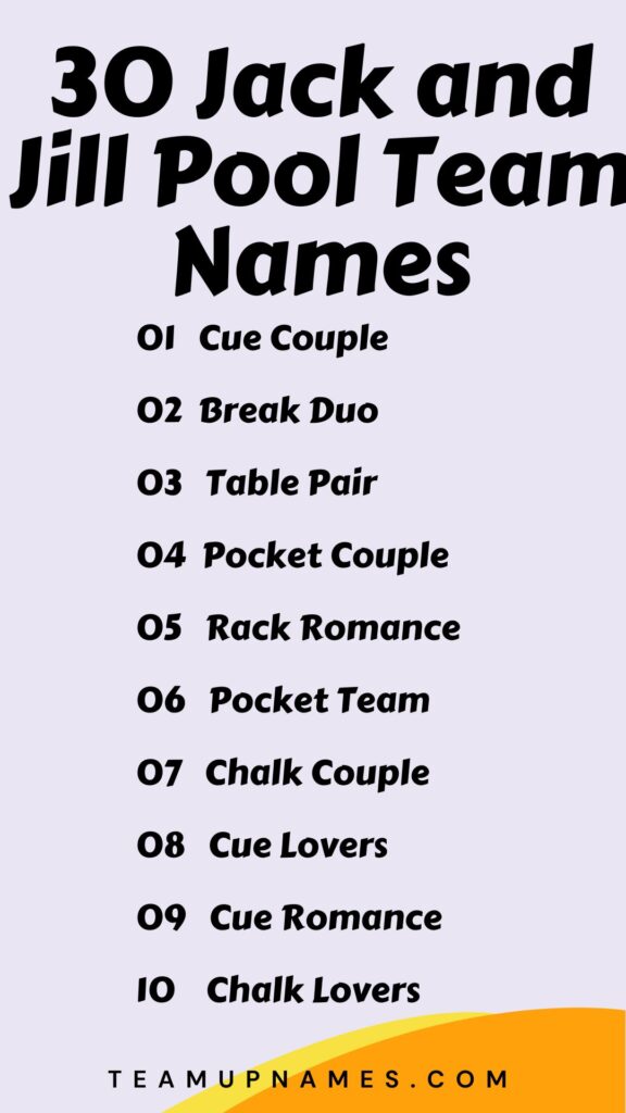 Jack and Jill Pool Team Names