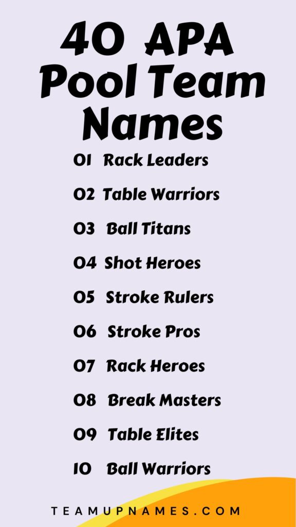 APA Pool Team Names