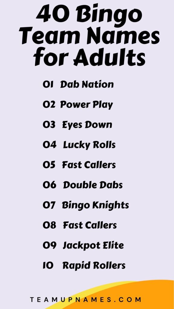 Bingo Team Names for Adults