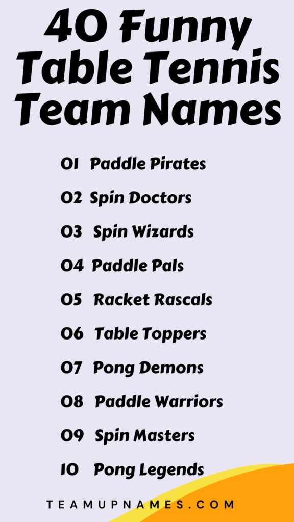 Funny Table Tennis Team Names