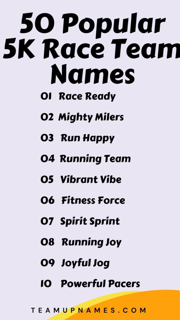 Popular 5K Race Team Names