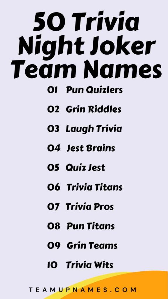 Trivia Night Joker Team Names