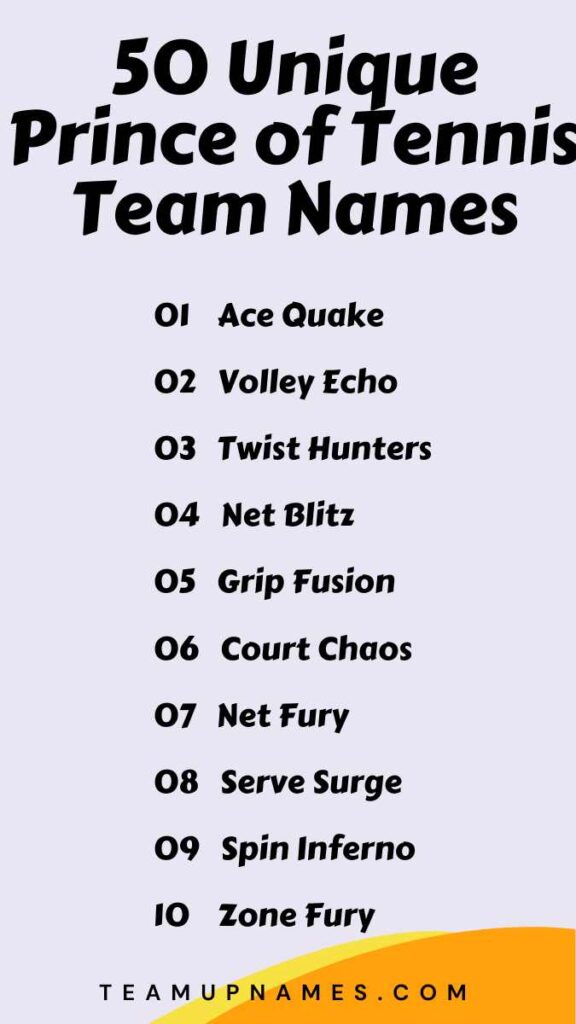 Unique Prince of Tennis Team Names