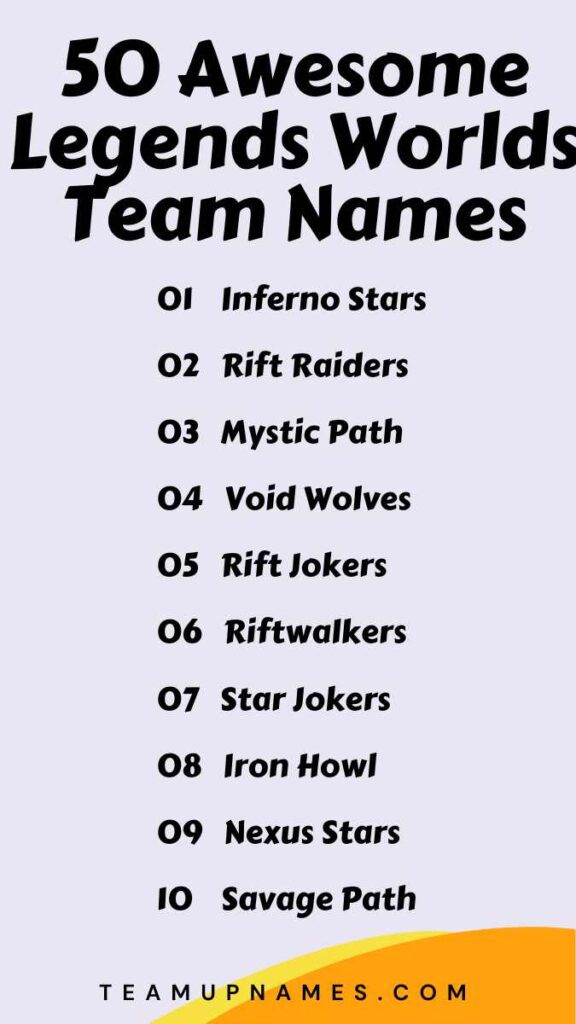 Awesome Legends Worlds Team Names